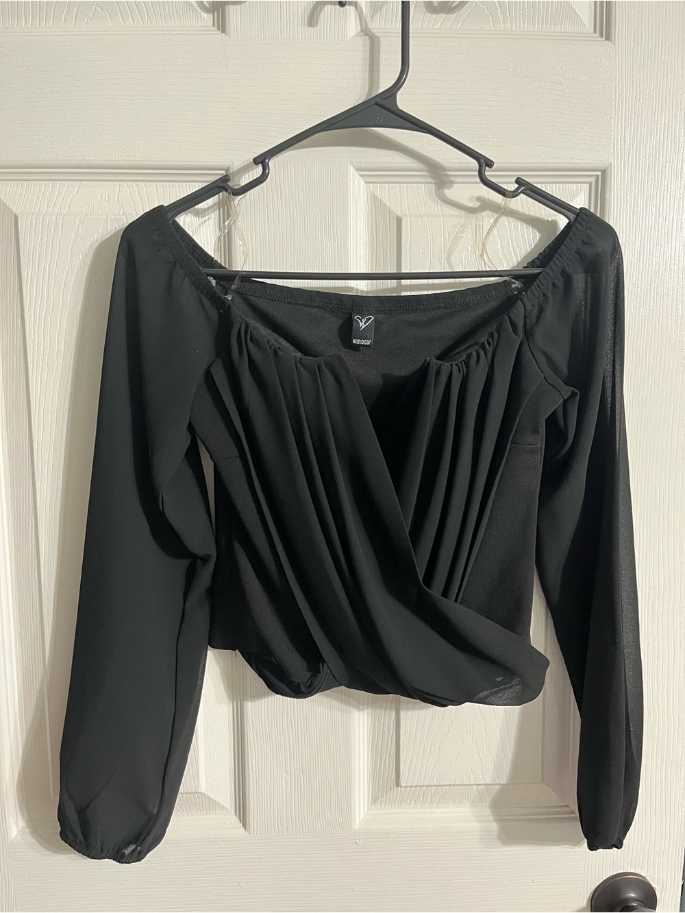 Windsor Black Off-Shoulder Wrap Long Sleeve Top
